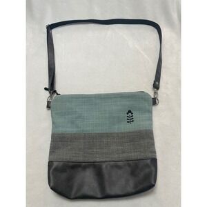 DiakoBag Teal Grey Black Colorblock Crossbody Bag Embroidered Leaf Minimalist
